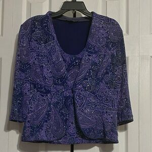 Onyx Nite festive purple blue & silver jacket & top shirt blouse size LARGE